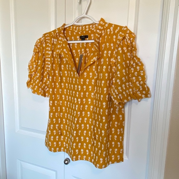 NWT JCrew ruffle sleeve cotton flower top, mustard - Picture 3 of 12